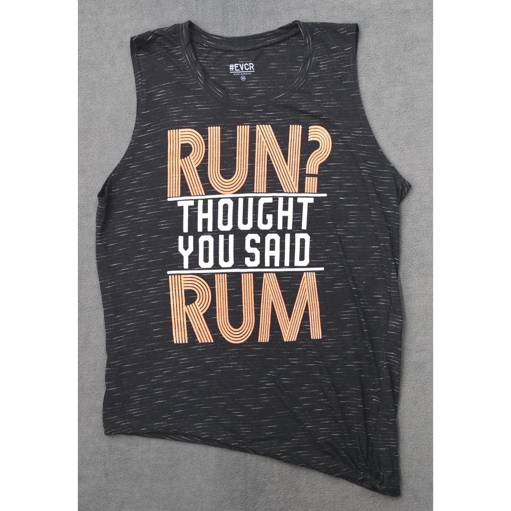 #EVCR Tank Top Womens Medium Black Excellent Run Thought You Said Rum Side Knot